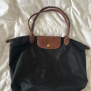 Longchamp Black Tote with Brown Accents